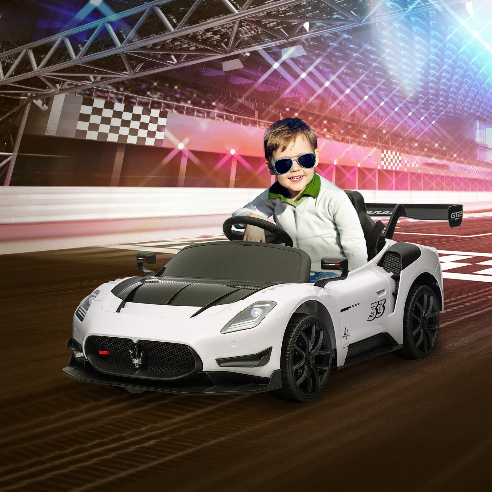 AIYAPLAY Maserati GT2 Licensed 12V Electric Ride on Car W/ Remote, White