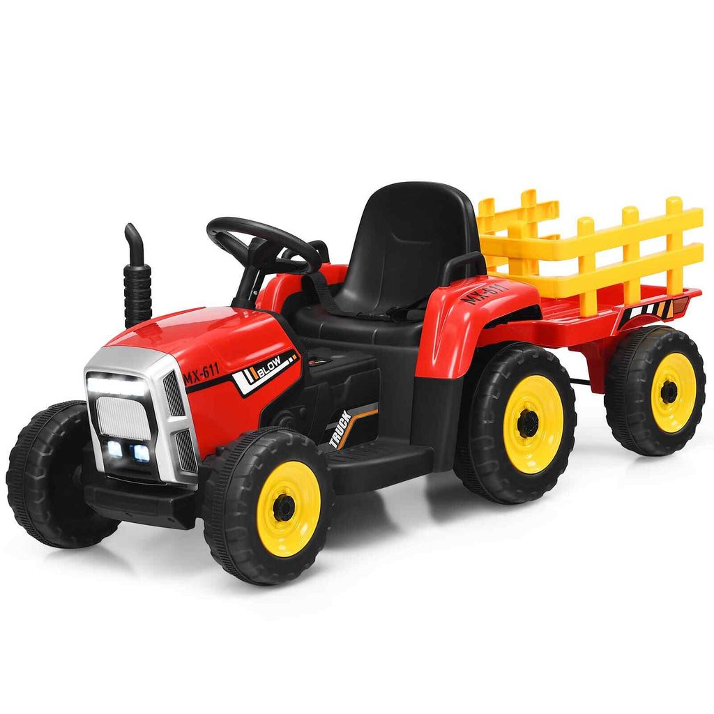 Kids Ride on Tractor and Trailer 12V Electric Toy Car W/Light & Music-Red