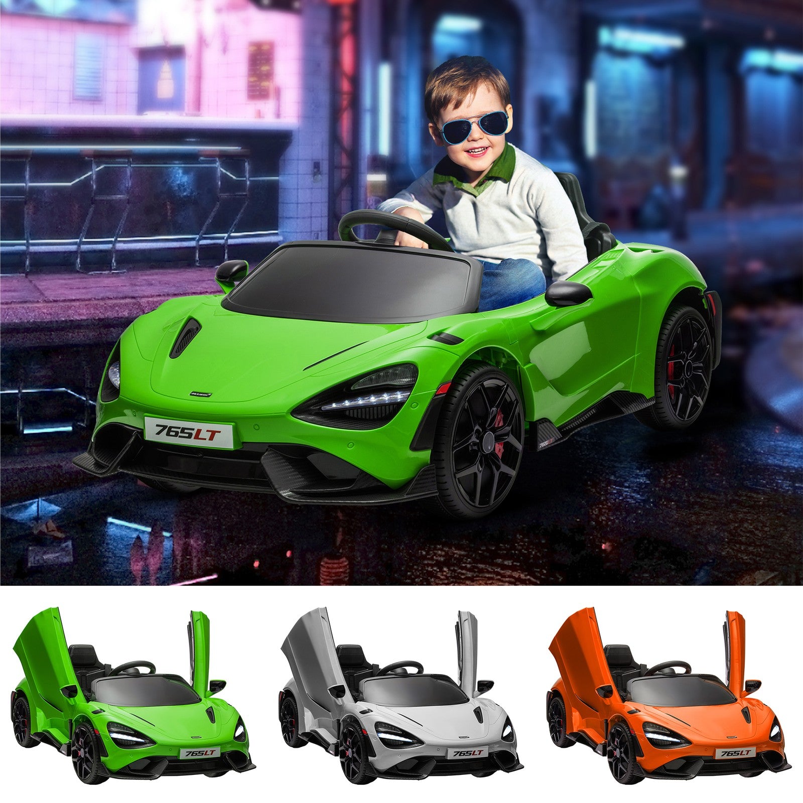 Mclaren 765LT Licensed 12V Kids Electric Ride on Car W/ Butterfly Doors