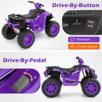 COSTWAY 24V Kids Ride-On Electric ATV 4-Wheeler Quad Car W/Wireless Connection