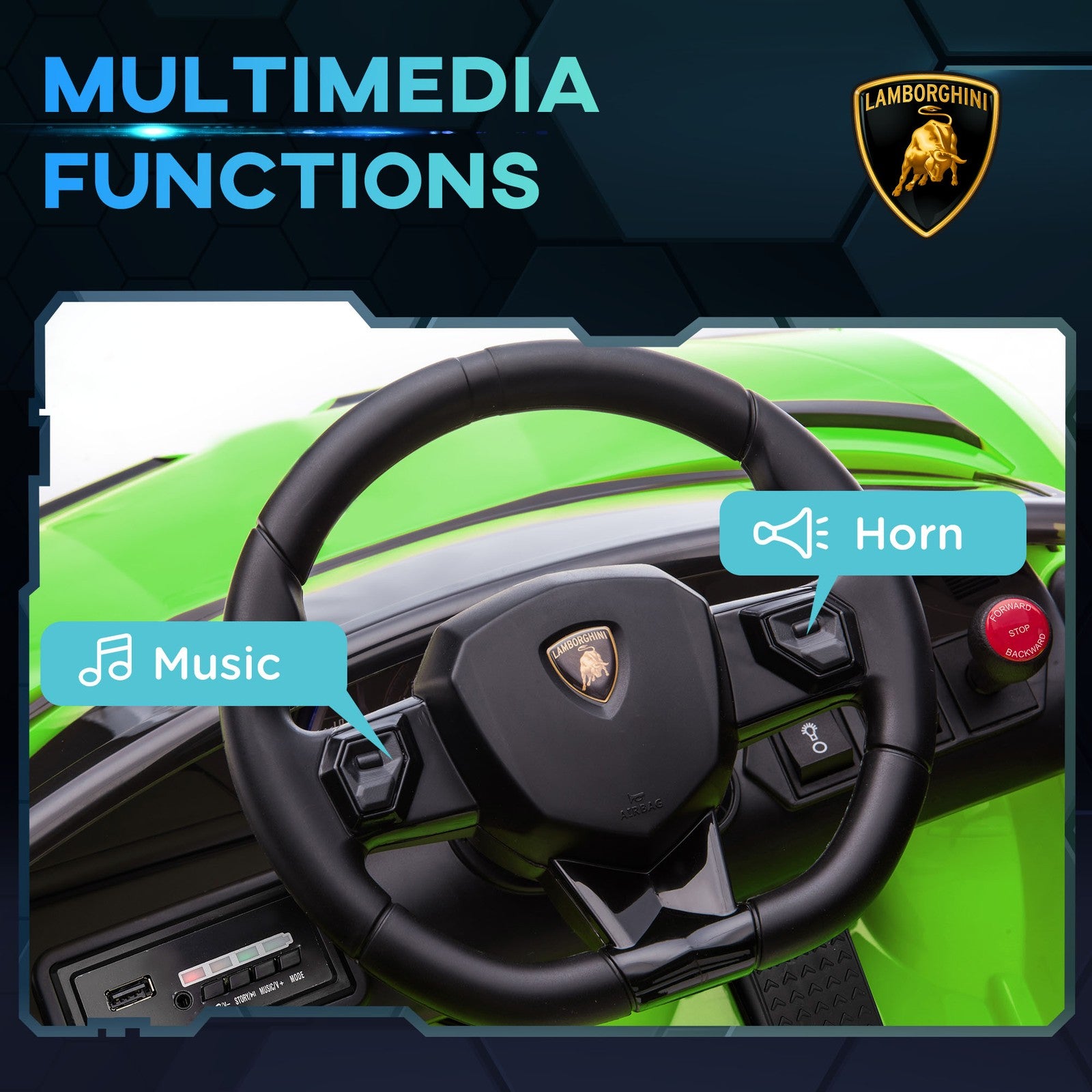 HOMCOM Lamborghini Aventador Licensed 12V Kids Electric Ride on Car - Green