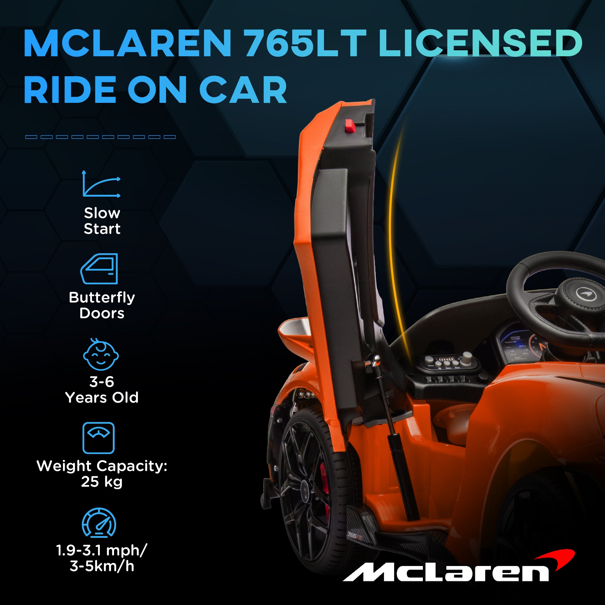 Mclaren 765LT Licensed 12V Kids Electric Ride on Car W/ Butterfly Doors