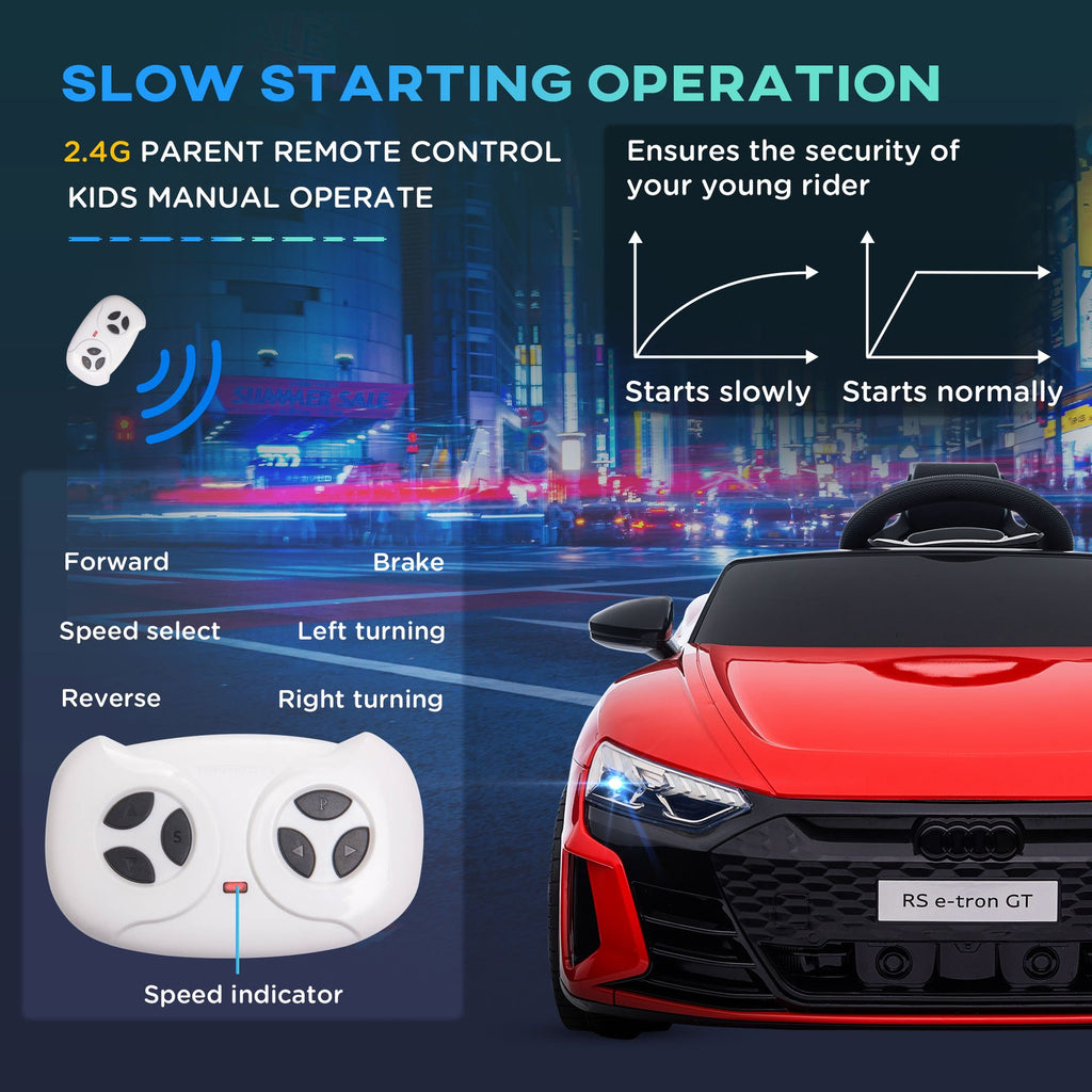 HOMCOM Audi RS E-Tron GT Licensed 12V Kids Electric Ride on W/ Remote, Red