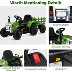 Kids Ride on Tractor and Trailer 12V Electric Toy Car W/Light & Music Detachable