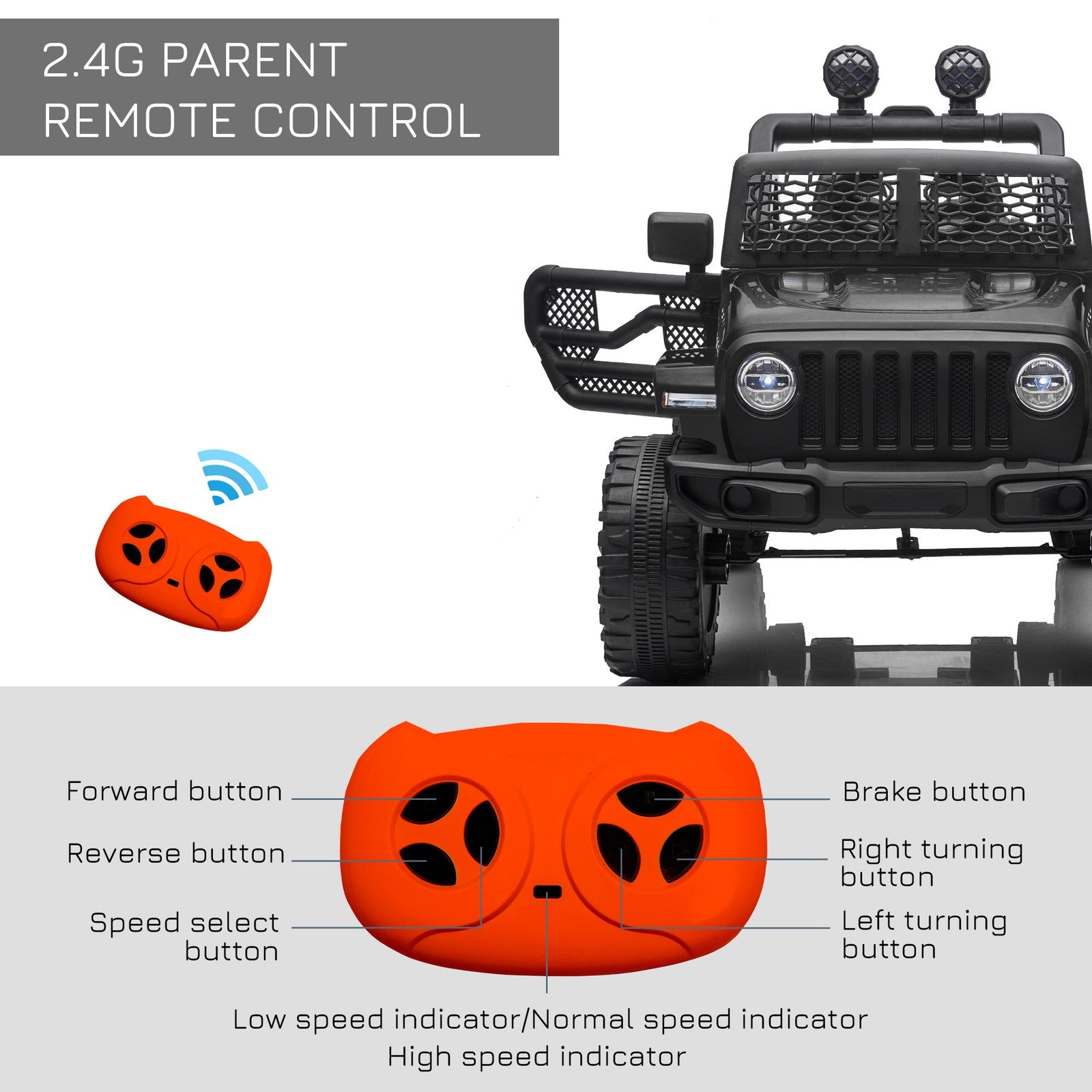 HOMCOM 12V Kids Electric Ride on Car Truck Off-Road Toy W/ Remote Control Black
