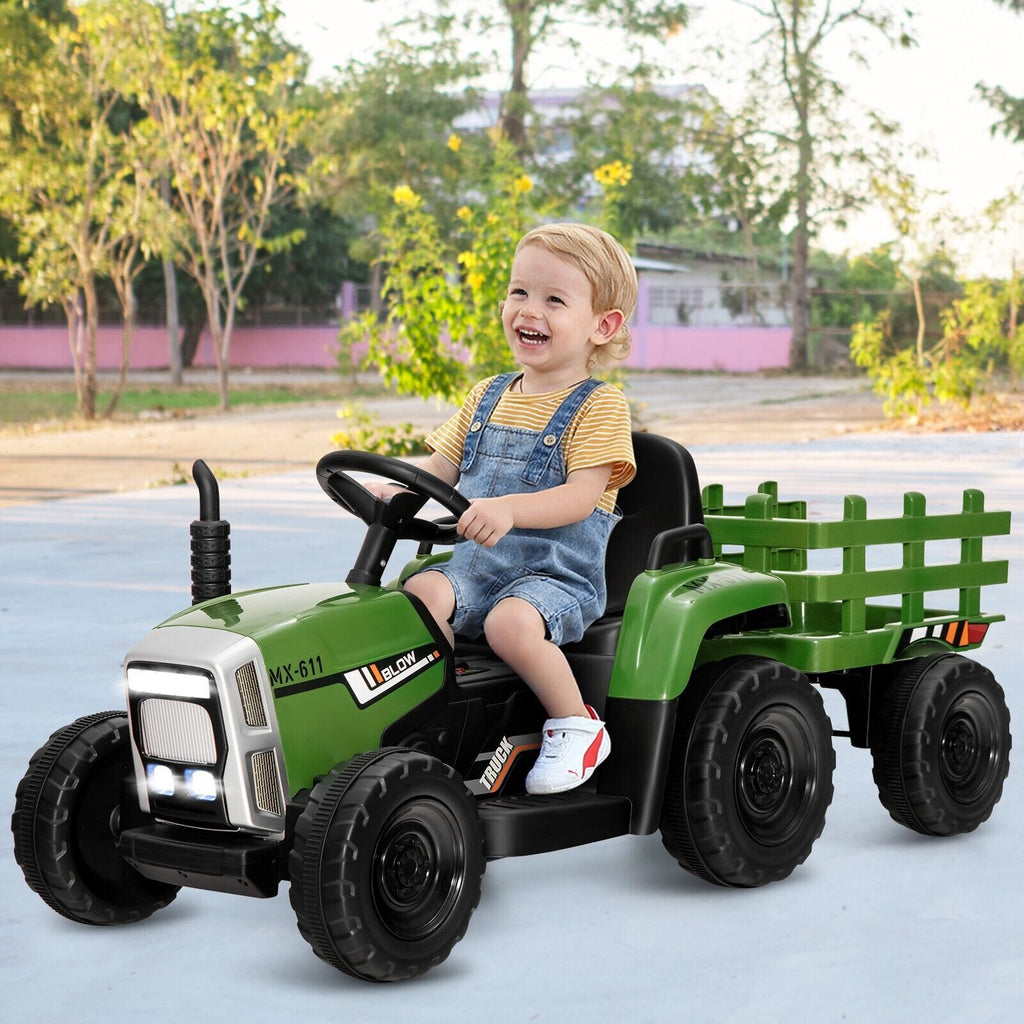 Kids Ride on Tractor and Trailer 12V Electric Toy Car W/Light & Music Detachable