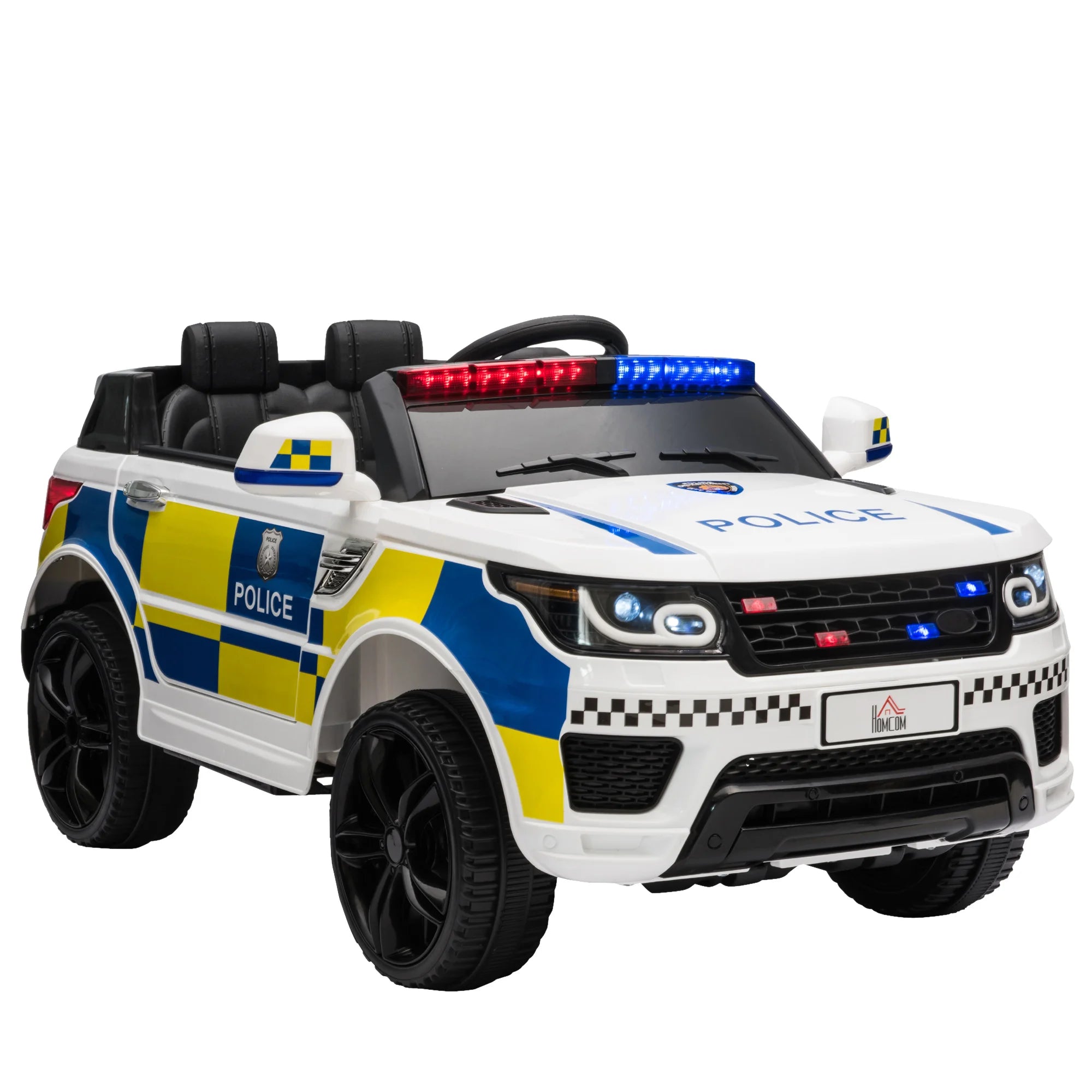 12V Kid Electric Ride on Police Car W/ Remote Siren Bluetooth 3-6 Years