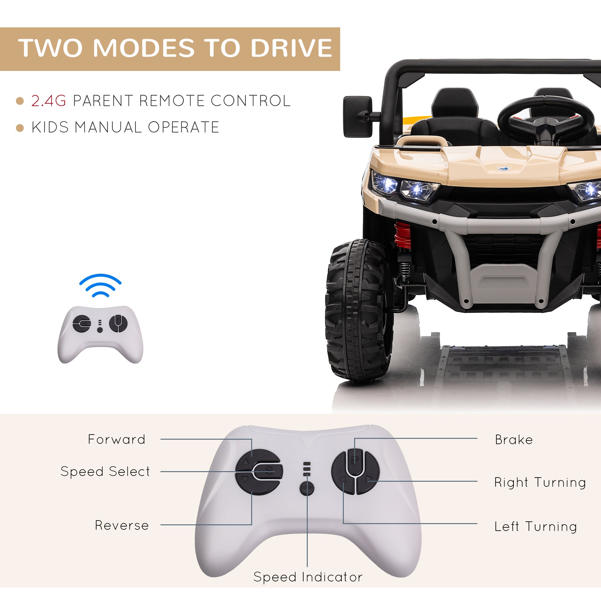 Two-Seater Kids Ride on Truck W/ Electric Bucket, Parental Remote