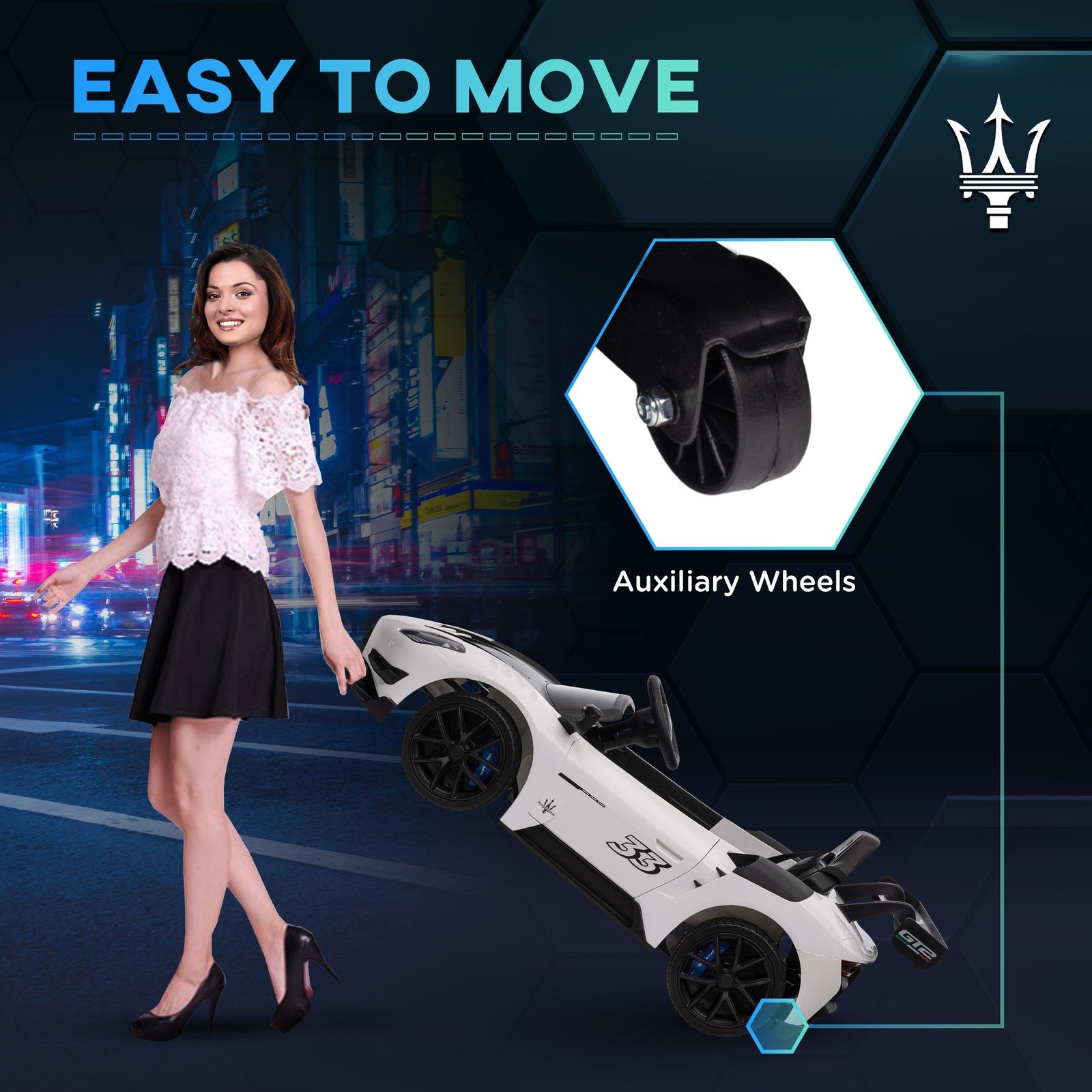 AIYAPLAY Maserati GT2 Licensed 12V Electric Ride on Car W/ Remote, White