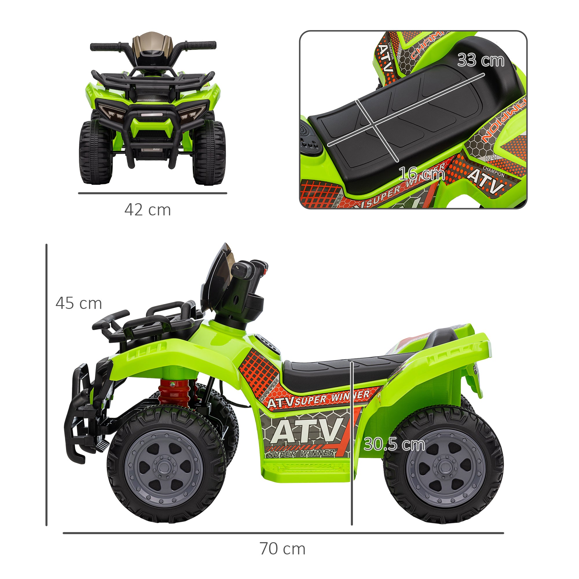 Kids Ride-On Four Wheeler ATV Car with Music for 18-36 Months