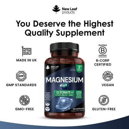 Magnesium Glycinate 4-In-1 Complex 1836Mg - High Strength Magnesium Capsules UK