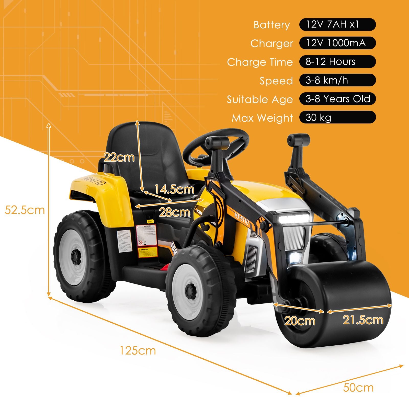 12V Battery Powered Kids Ride on Road Roller with 2.4G Remote Control
