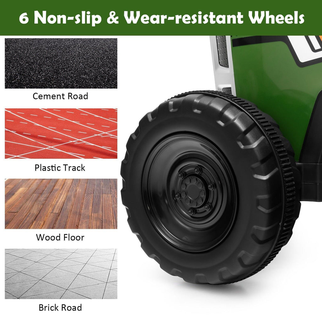 Kids Ride on Tractor and Trailer 12V Electric Toy Car W/Light & Music Detachable