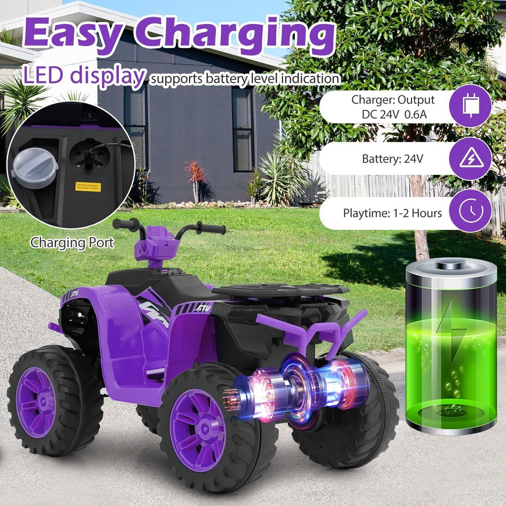 COSTWAY 24V Kids Ride-On Electric ATV 4-Wheeler Quad Car W/Wireless Connection